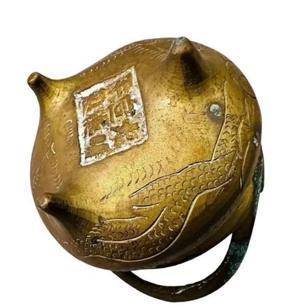 Chinese Signed Solid Brass Metal Stamped China Three‎ Legged Incense Censer Bowl